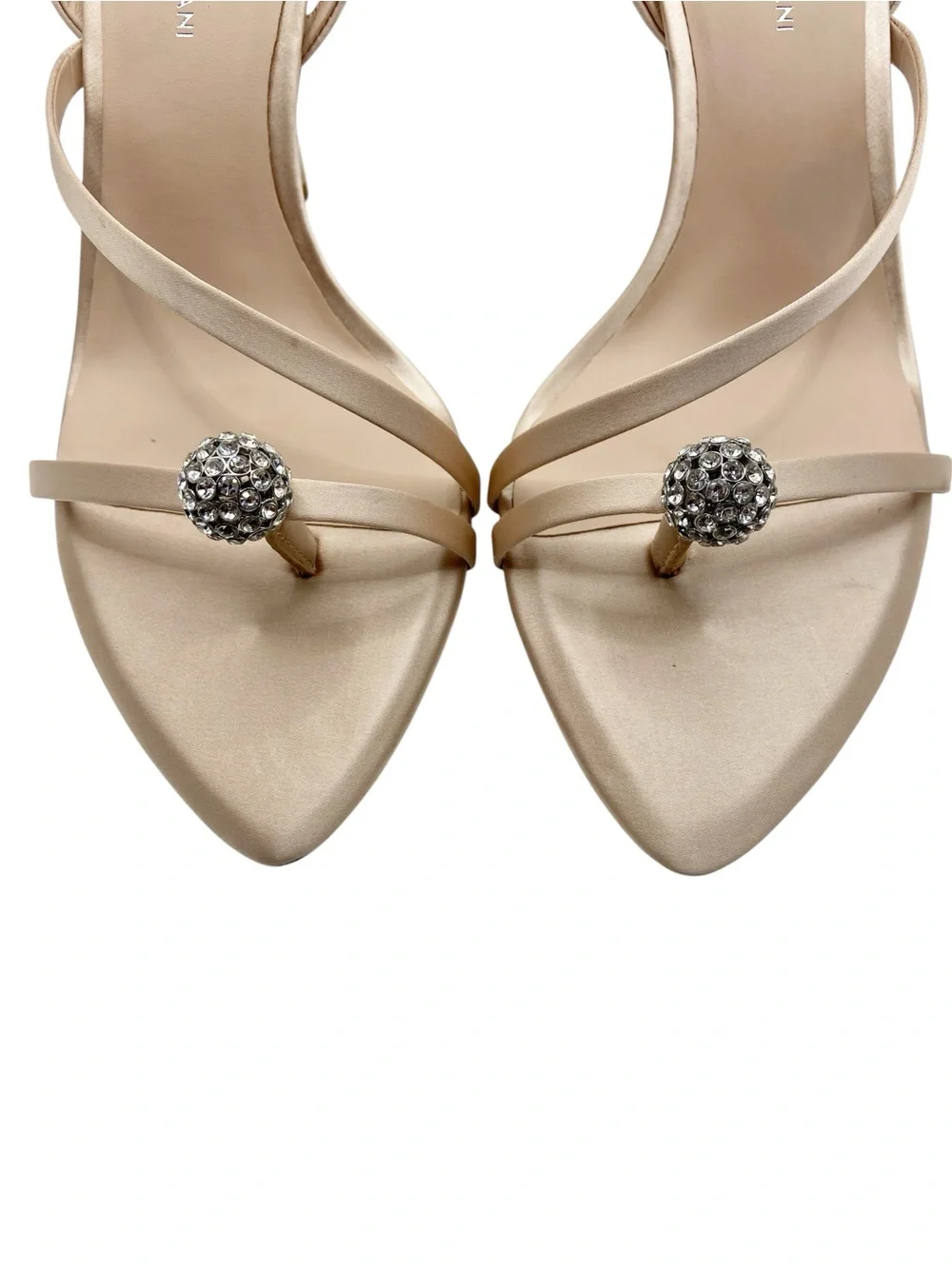 Antonio Melani Ames Two Satin Jeweled Thong Dusk Sand Heels Size 8.5 NWOB
